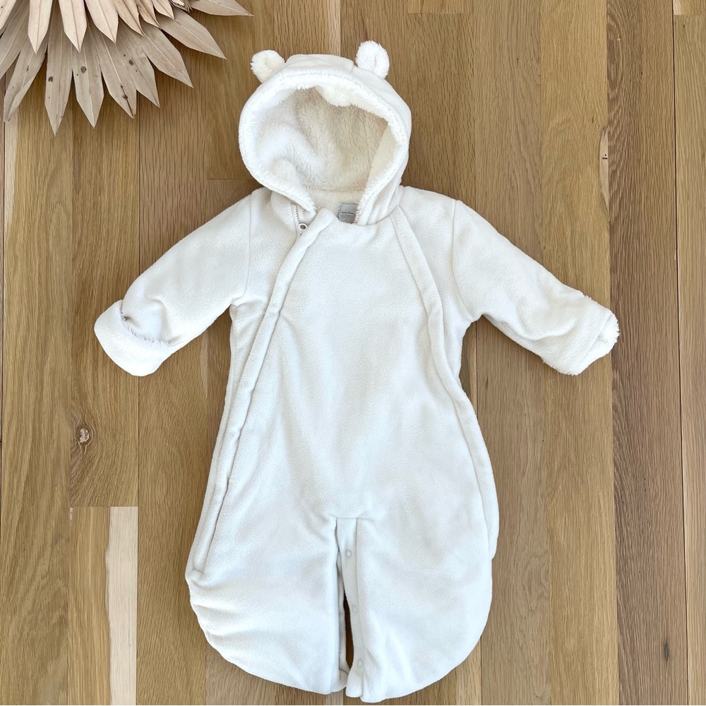 Baby Gap Cream White Fur Sherpa Fleece Bunting Sack Winter Coat Bear Suit 3-6m